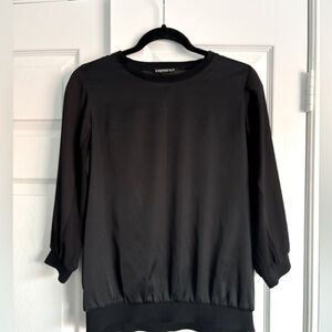 Express black satin & sheer crew neck blouse